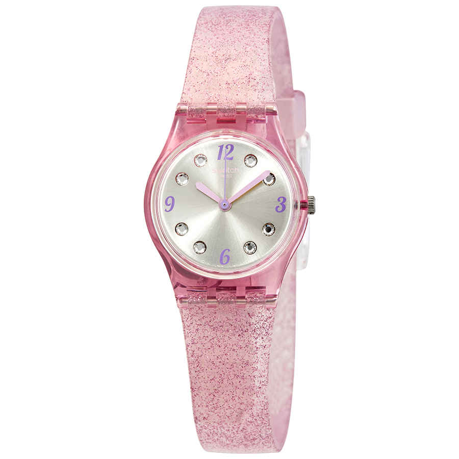 Swatch Rose Glistar Grey Dial Pink Glitter Silicone Leadies Watch LP132C 42$