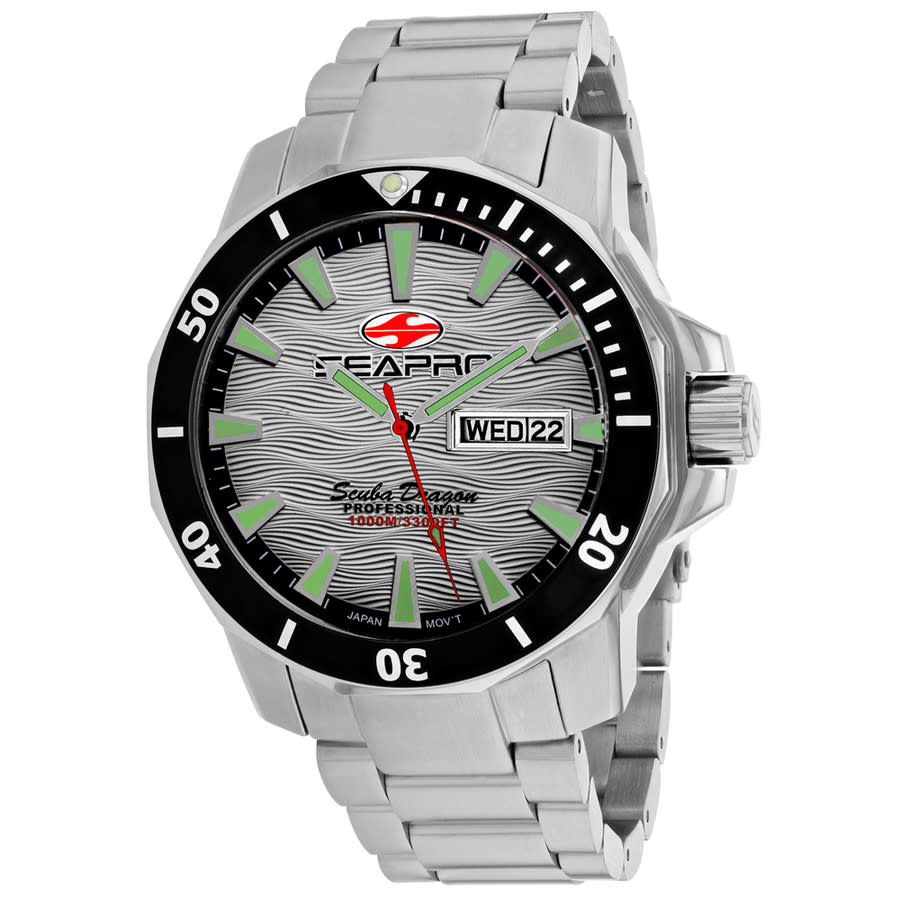 Seapro Scuba Dragon Diver Limited Edition 1000 Meters Quartz Silver Dial Mens Watch SP8312S