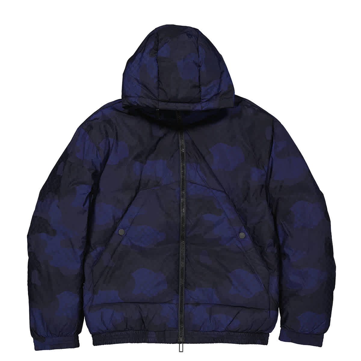 Pre-owned Emporio Armani Men's Blue Navy Camouflage-print Hooded Down Jacket, Brand Size