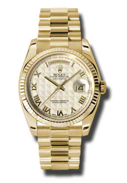 Rolex DayDate Ivory Pyramid Dial 18K Yellow Gold President Automatic Mens Watch 118238IPRP