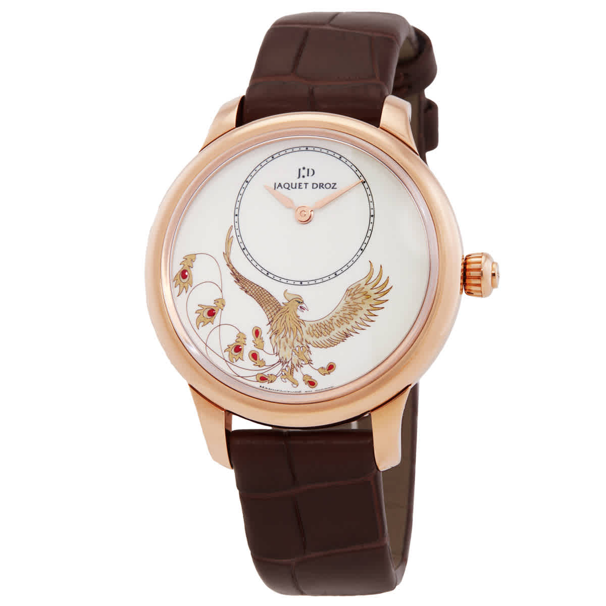 Jaquet Droz Petite Heure Minute Phoenix Ivory Dial 18K Rose Gold Ladies Watch J005003201