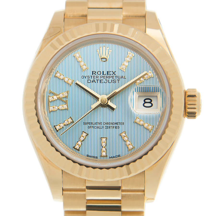 Rolex Oyster Perpetual Datejust Cornflower Blue Dial Automatic 18 Carat Yellow Gold Ladies Watch 279178CFBLSRDP
