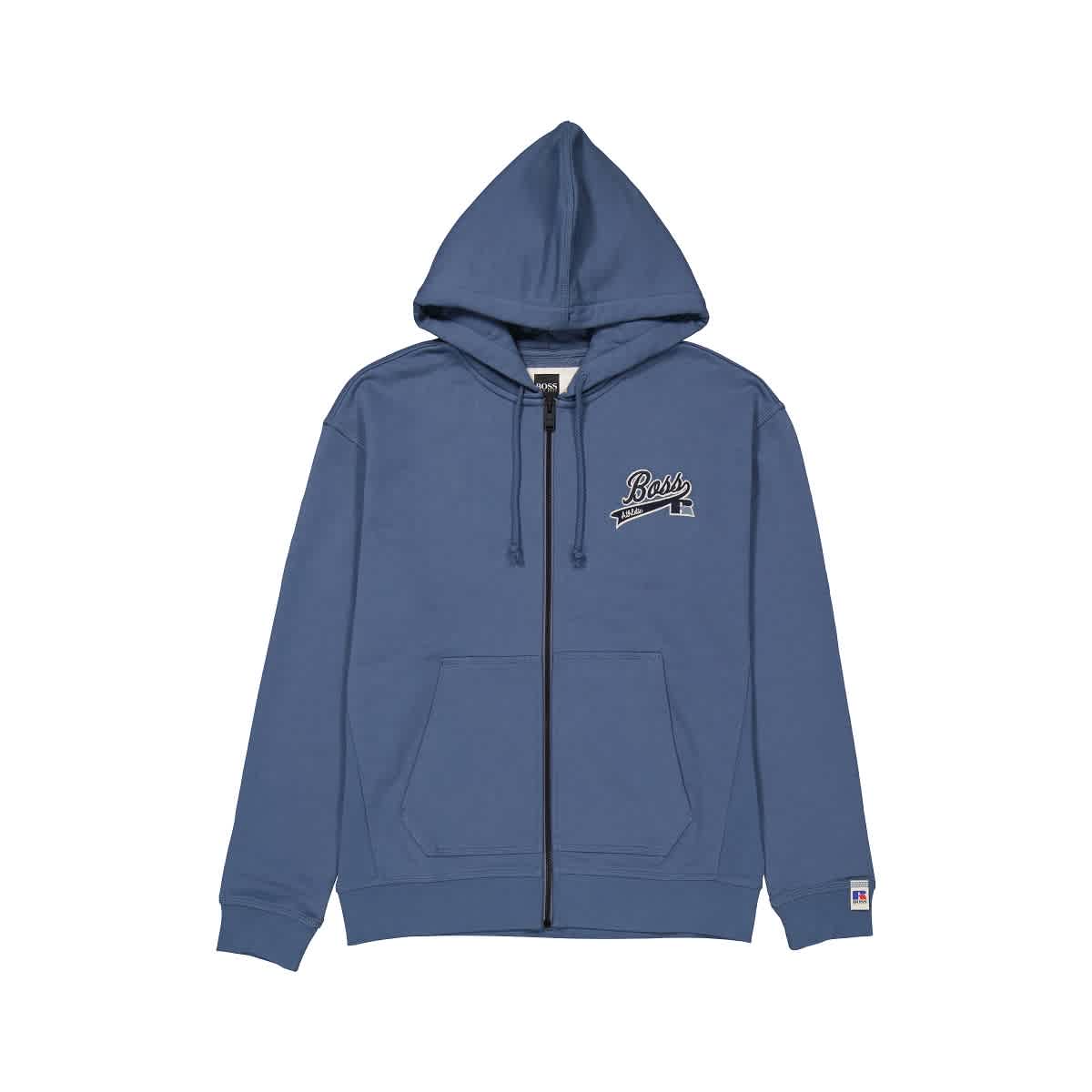 Hugo Boss Bright Blue Exclusive Logo Cotton Blend Zip Up Hoodie