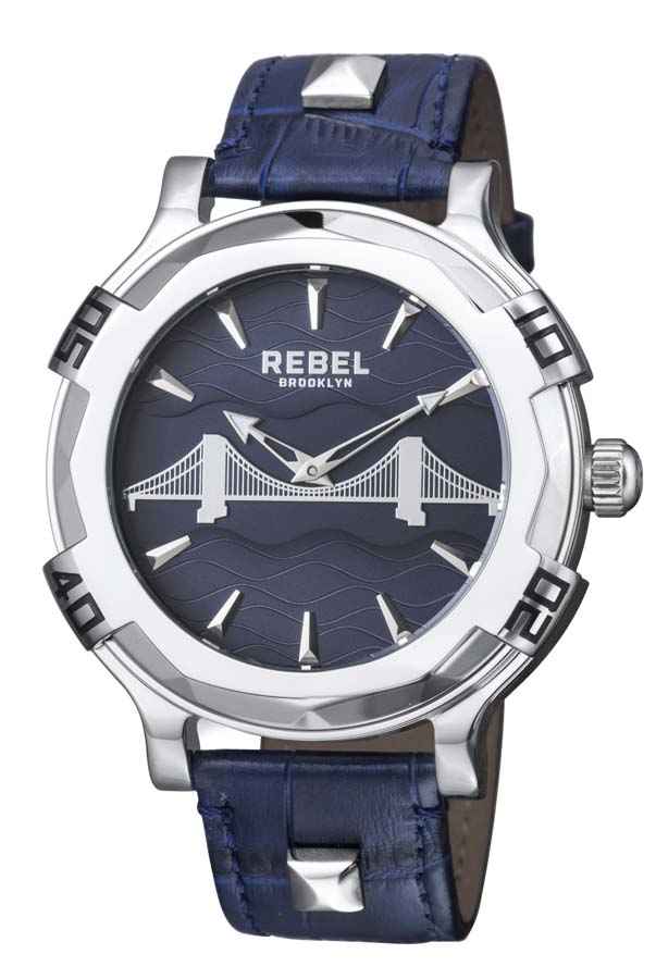 Rebel Brooklyn Bridge Blue Dial Blue Leather Mens Watch RB102-4041