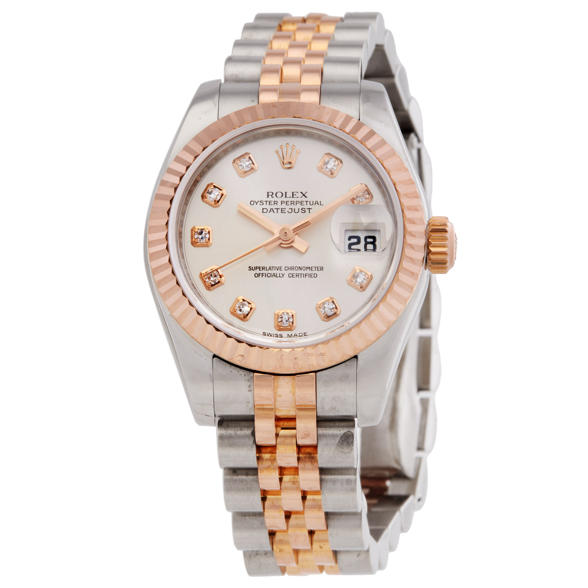 Preowned Rolex LadyDatejust Automatic Chronometer Diamond Silver Dial Ladies Watch 179171SLVDJ