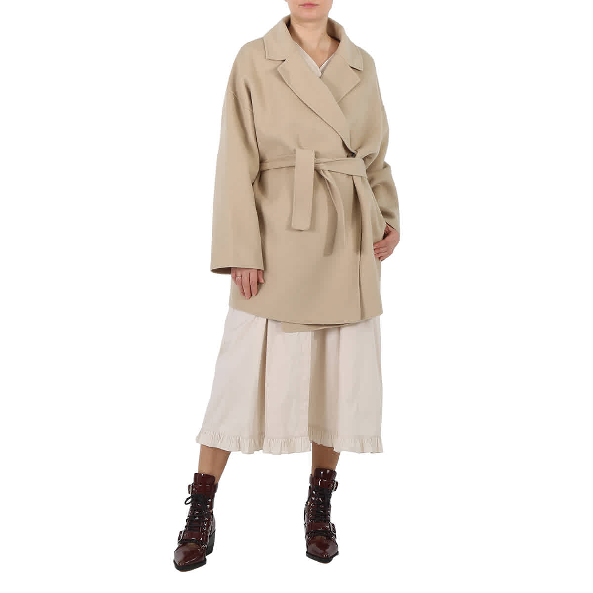 Ladies belted wool coat top