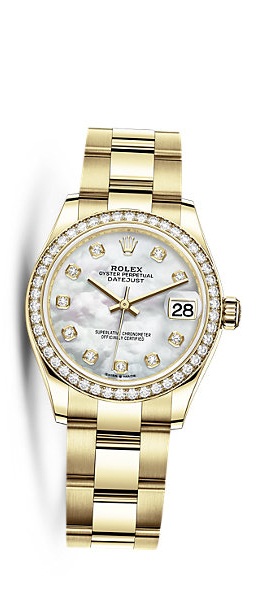 Rolex Datejust 31 Mother of Pearl Diamond Dial Automatic Ladies 18kt Yellow Gold Oyster Watch 278288MDO