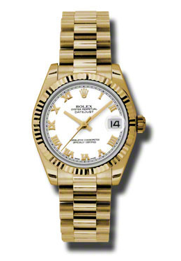 Rolex LadyDatejust 31 White Dial 18K Yellow Gold President Automatic Ladies Watch 178278WRP