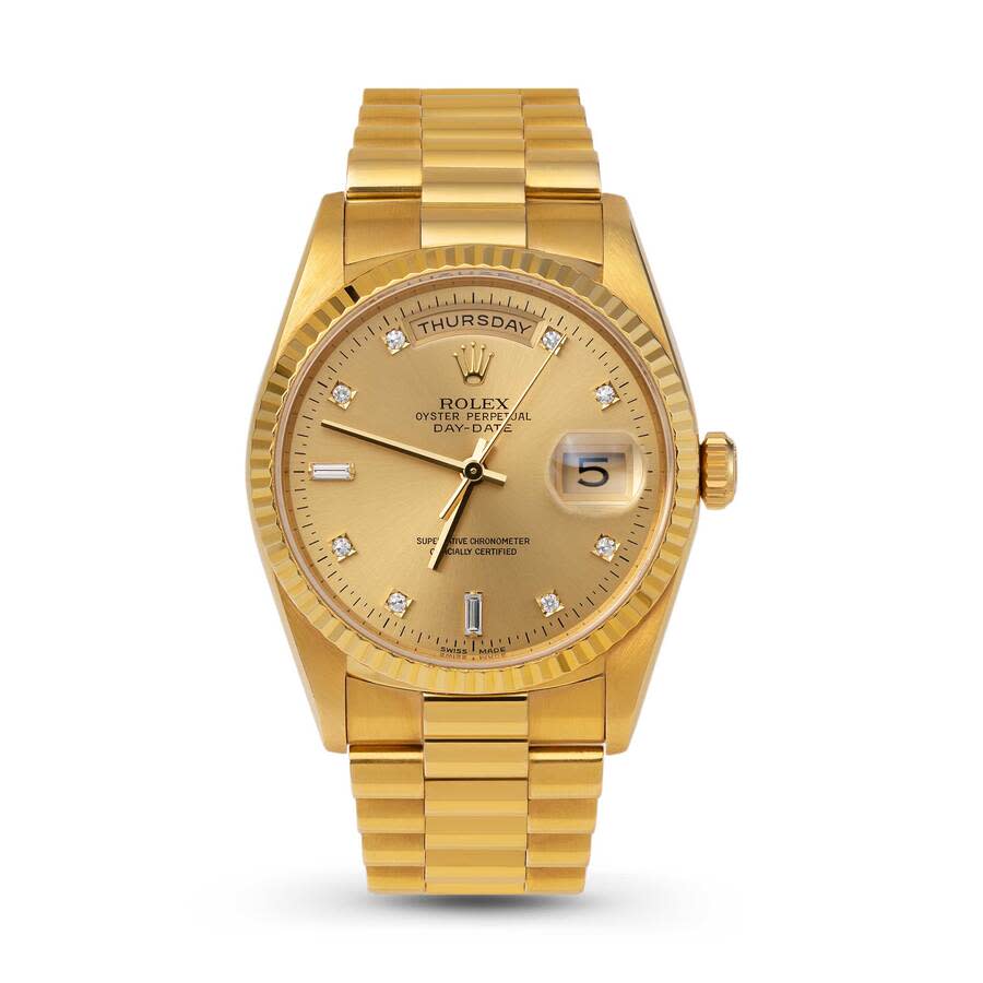 Preowned Rolex DayDate Automatic Chronometer Diamond Champagne Dial Unisex Watch 18238 CDP