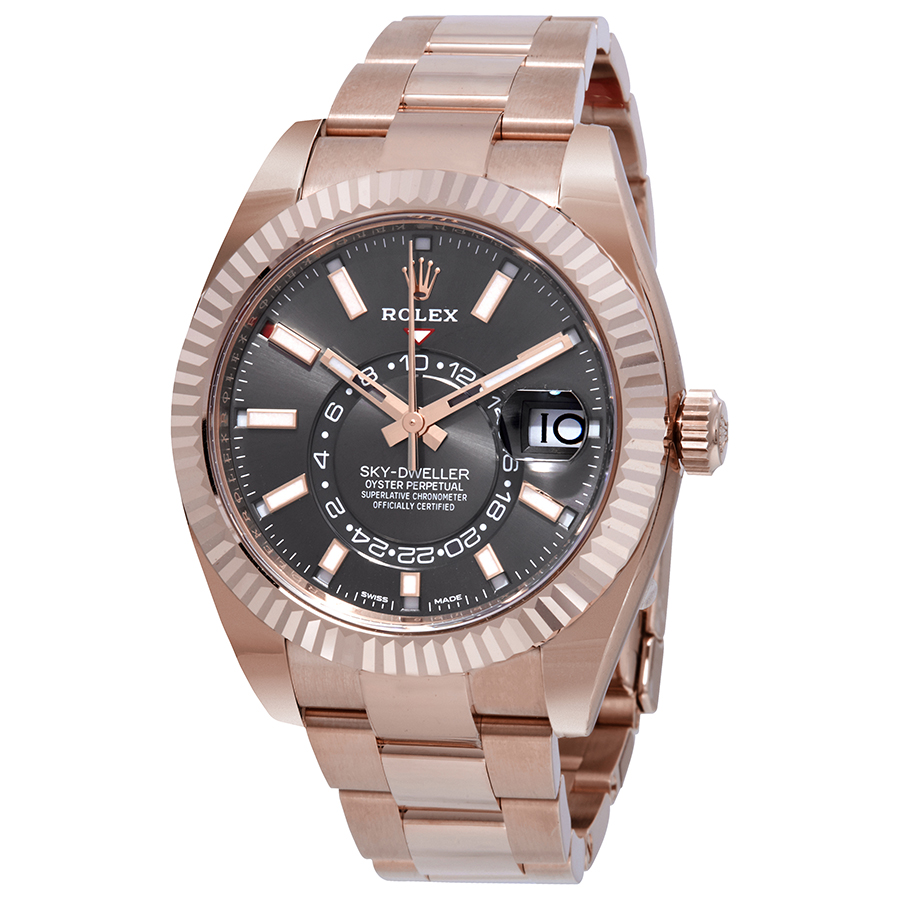 Preowned Rolex Sky Dweller GMT Automatic Dark Rhodium Dial Mens Watch 326935DRSO