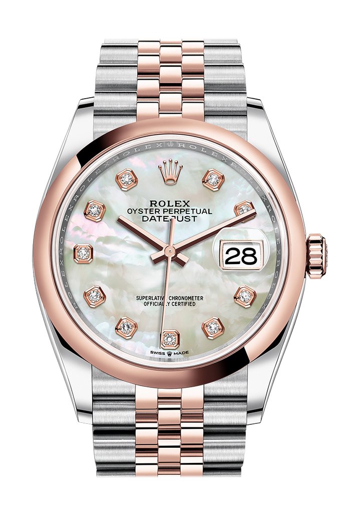 Rolex Datejust 36 Mother of Pearl Diamond Dial Mens Steel and 18k Everose Gold Jubilee Watch 126201MDJ
