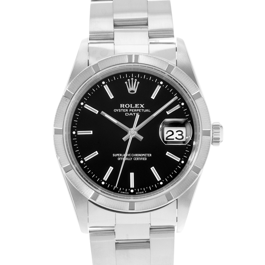 Preowned Rolex Oyster Perpetual Date Automatic Chronometer Black Dial Mens Watch 15210 BKSO