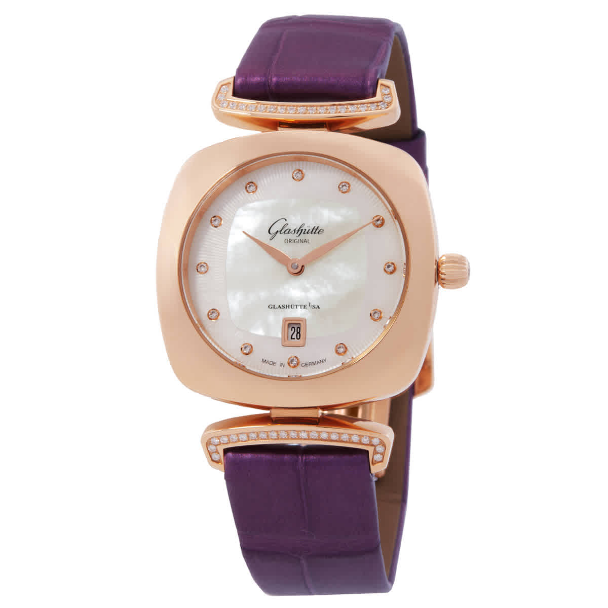 Glashutte Pavonina 18kt Rose Gold White Mother of Pearl Diamond Dial Ladies Watch 1-03-01-08-05-34 6975$