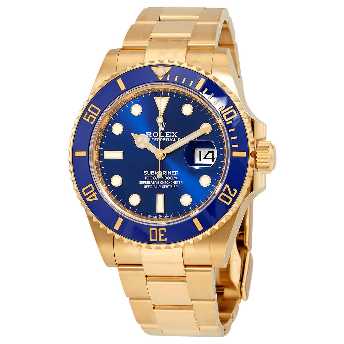 Rolex Submariner Blue Dial 18K Yellow Gold Oyster Bracelet Automatic Mens Watch 126618LBBLSO