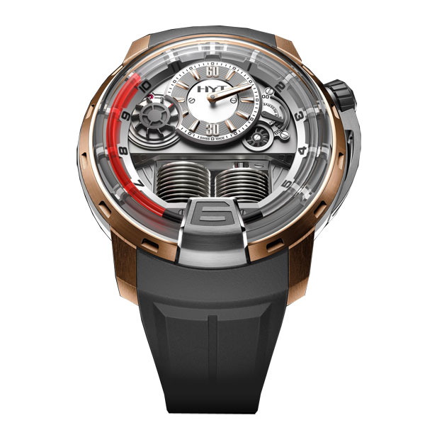 HYT H1 Rose Gold and Titanium Black Dial Black Rubber Mens Watch 148-TG-02-RF-RU