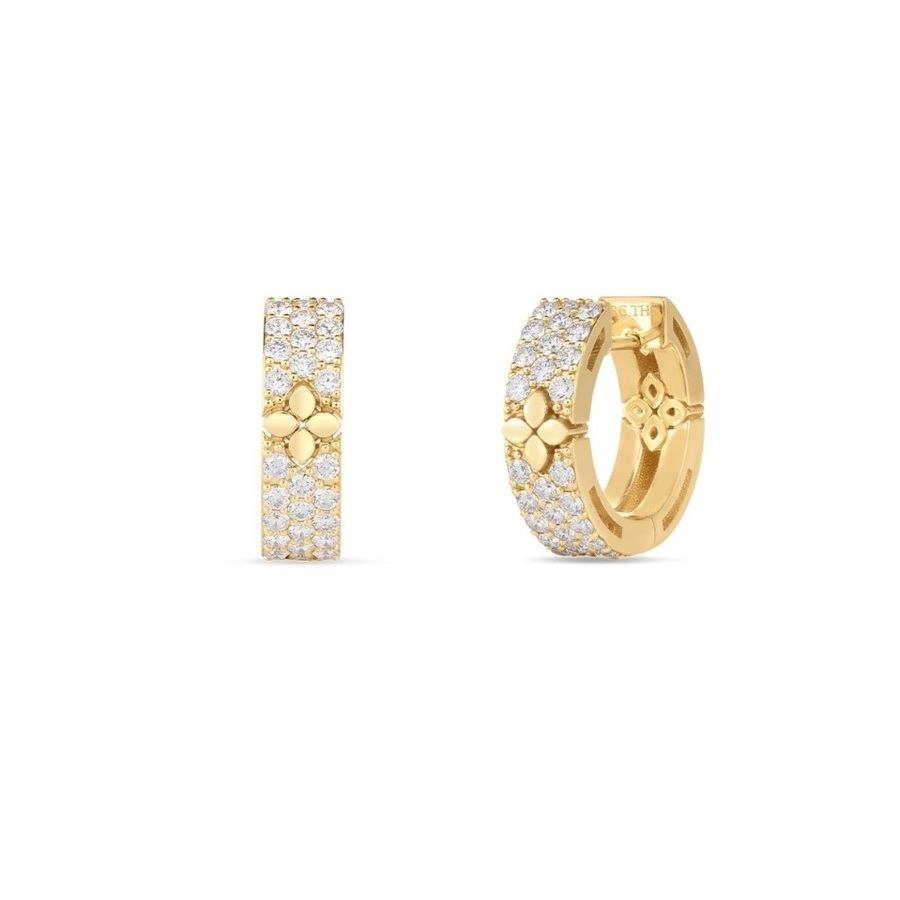 Roberto Coin 18K Yellow Gold Love In Verona Pave Diamond Polished Flower Narrow Hoop Earrings 7250$