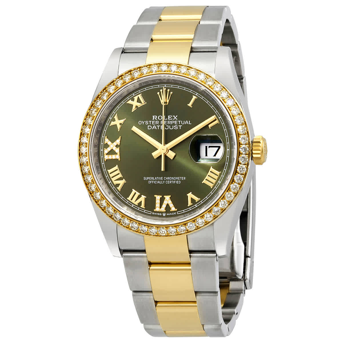 Rolex Datejust 36 Green Diamond Dial Mens Steel and 18kt Yellow Gold Watch 126283GNRDO
