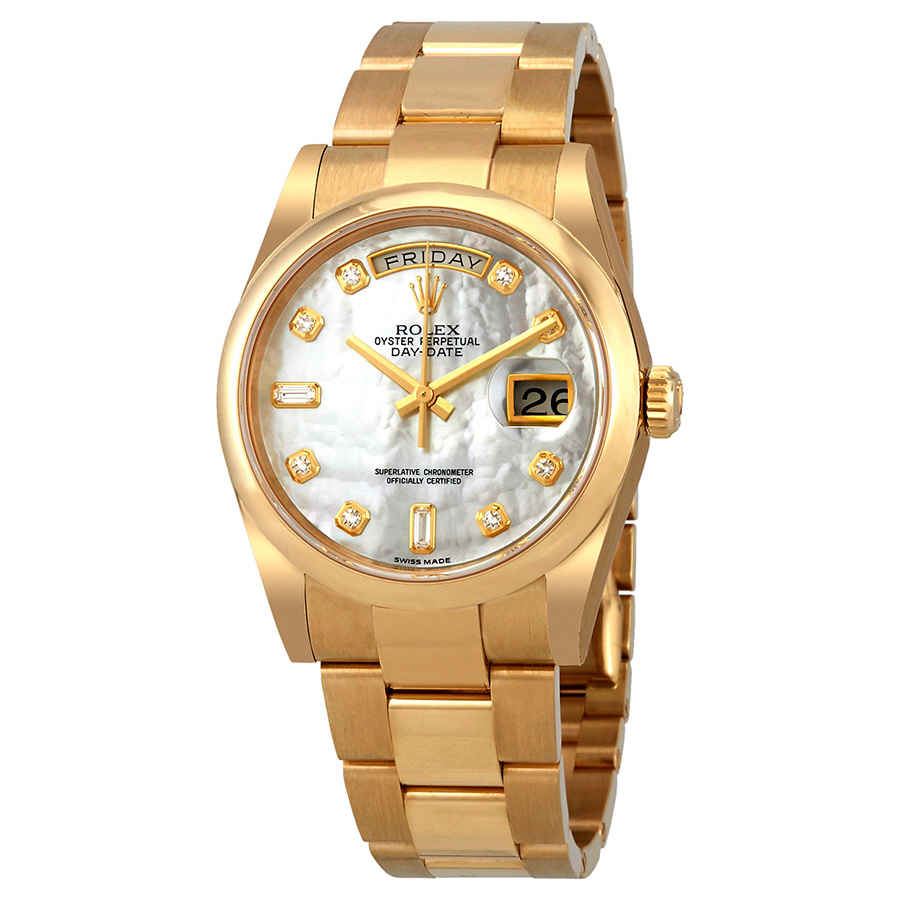 Rolex Oyster Perpetual DayDate Mother of Pearl Dial Automatic Ladies 18 Carat Yellow Gold Oyster Watch 118208MDO
