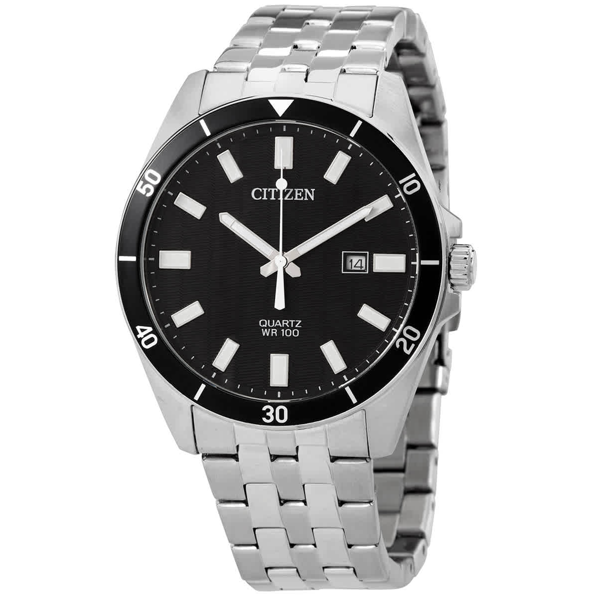 Citizen Quartz Black Dial Stainless Steel Mens Watch BI5050-54E