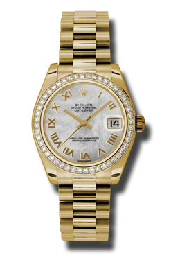 Preowned Rolex LadyDatejust 31 Mother Of Pearl Dial 18K Yellow Gold President Automatic Ladies Watch 178288MRP