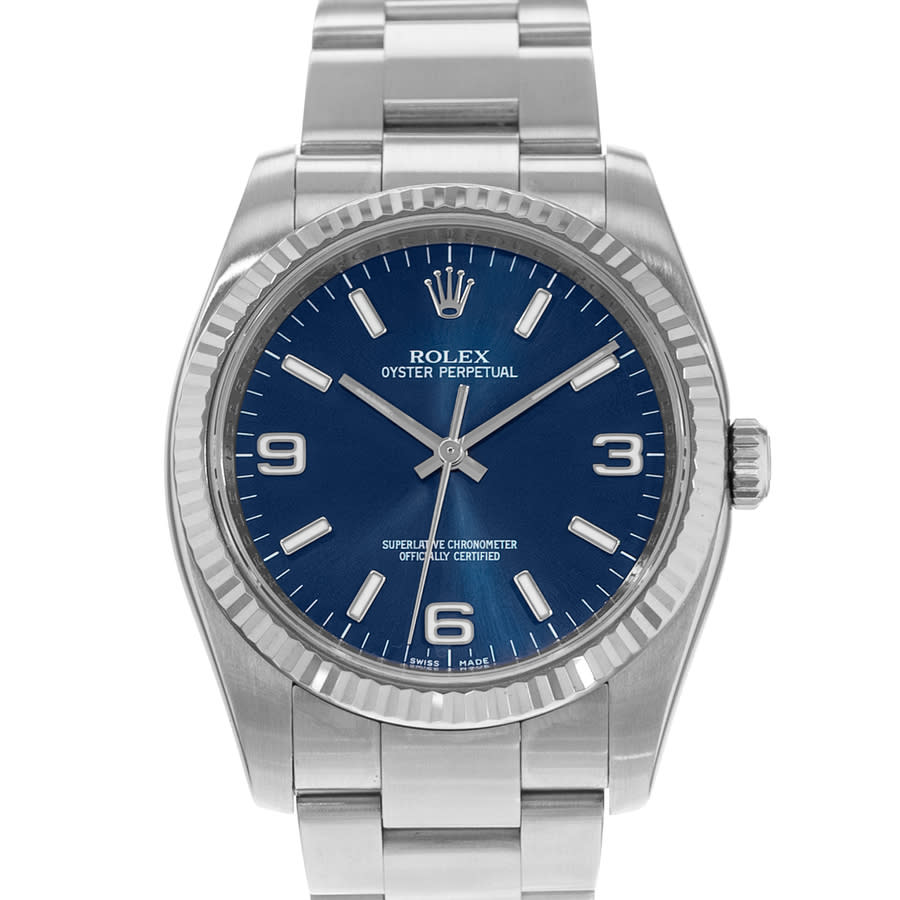 Preowned Rolex Oyster Perpetual 36 Automatic Chronometer Blue Dial Mens Watch 116034 BLSO