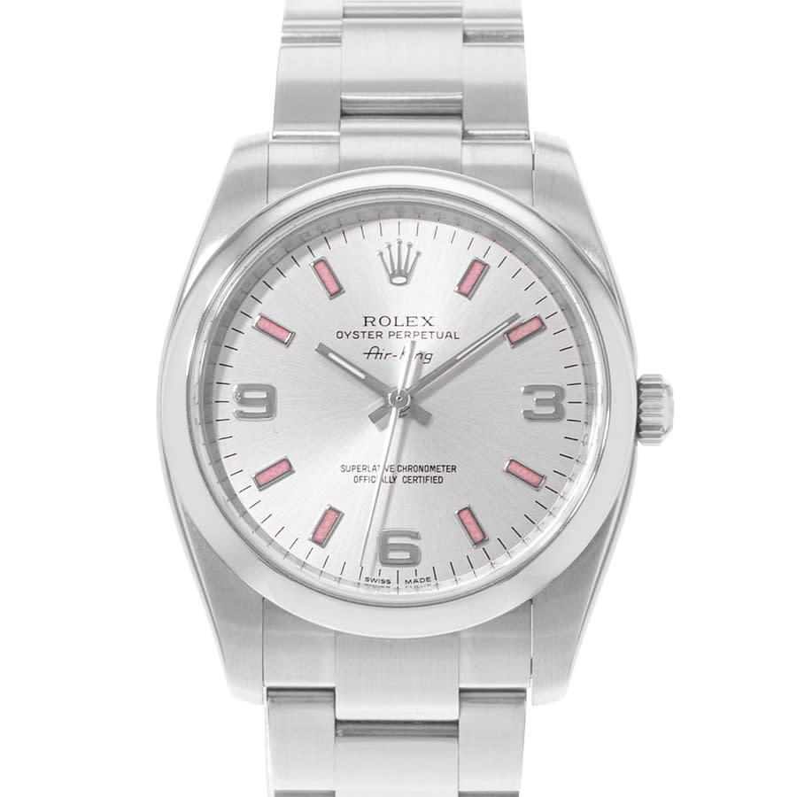 Preowned Rolex Air King 34 Automatic Chronometer Silver Dial Mens Watch 114200 SSO