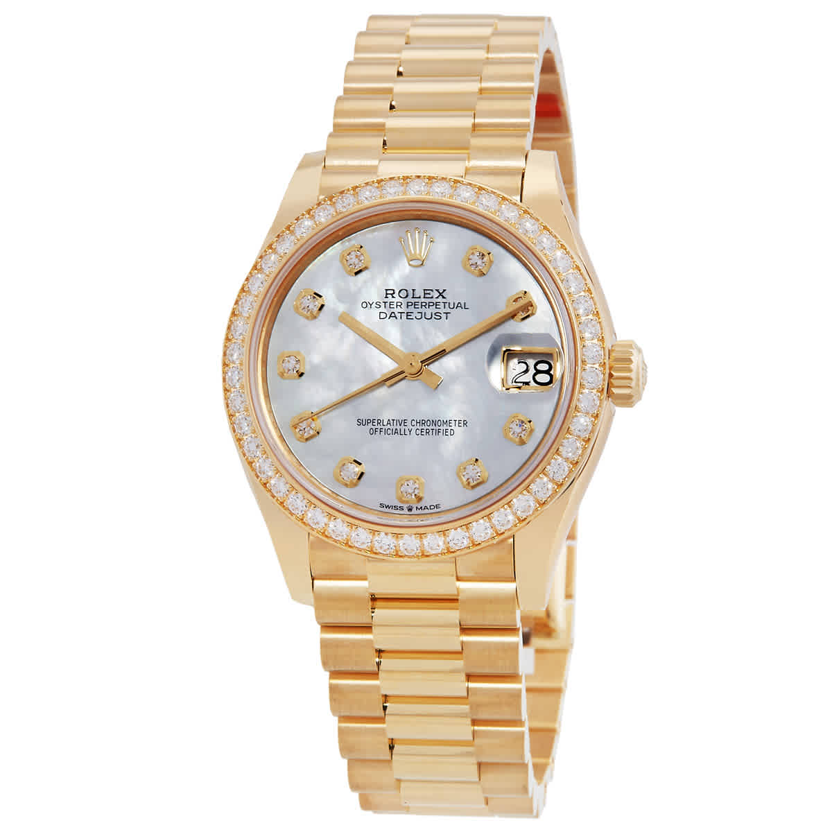 Rolex Datejust 31 Mother of Pearl Diamond Ladies 18kt Yellow Gold President Watch 278288MDP