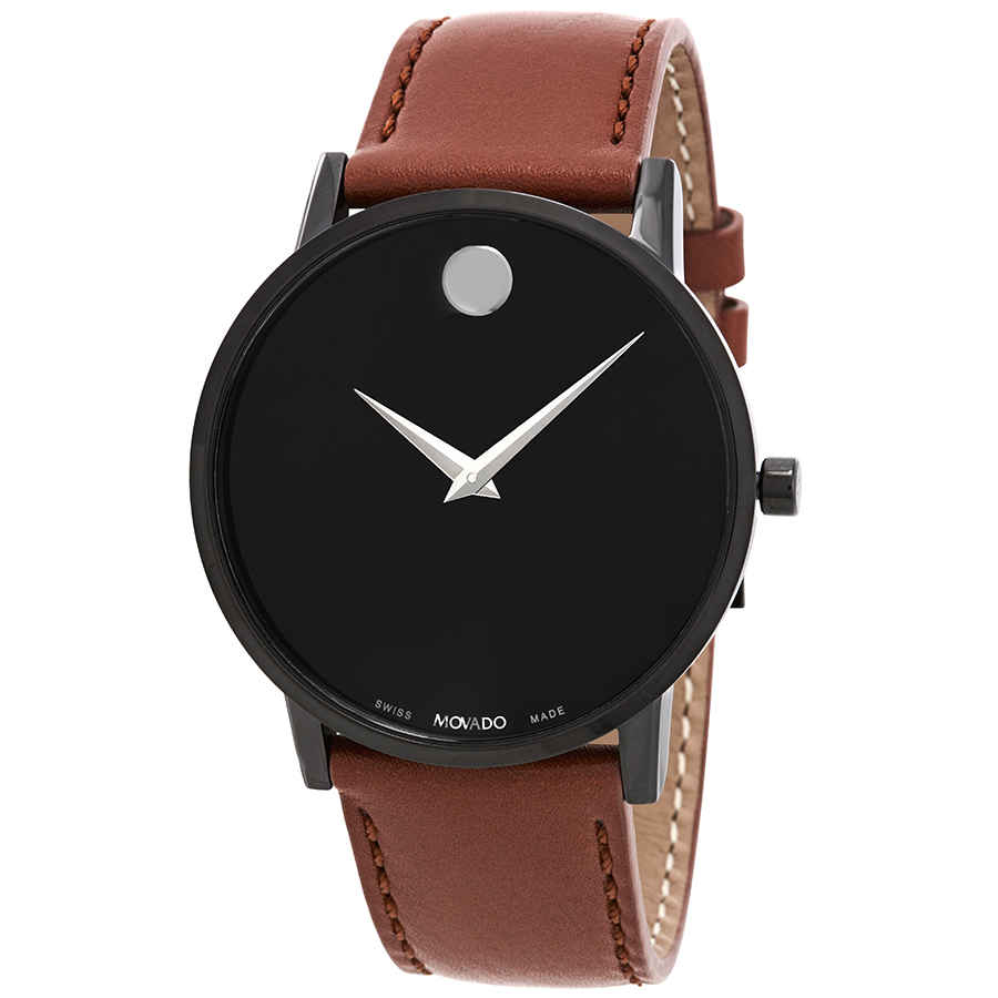 Movado Museum Black Dial Cognac Leather Men's Watch 0607273 | eBay