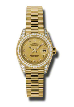 Rolex LadyDatejust 26 Champagne Dial 18K Yellow Gold President Automatic Ladies Watch 179158CRP