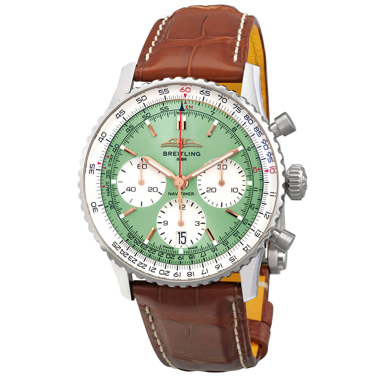 Breitling Navitimer Chronograph Automatic Chronometer Green Dial Mens Watch AB0139211L1P1
