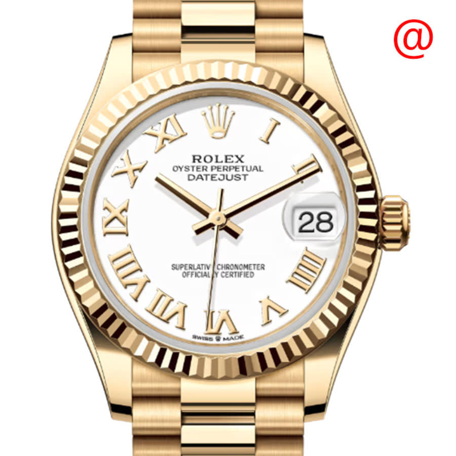 Rolex Datejust 31 White Dial Automatic Ladies 18kt Yellow Gold President Watch 278278WRP