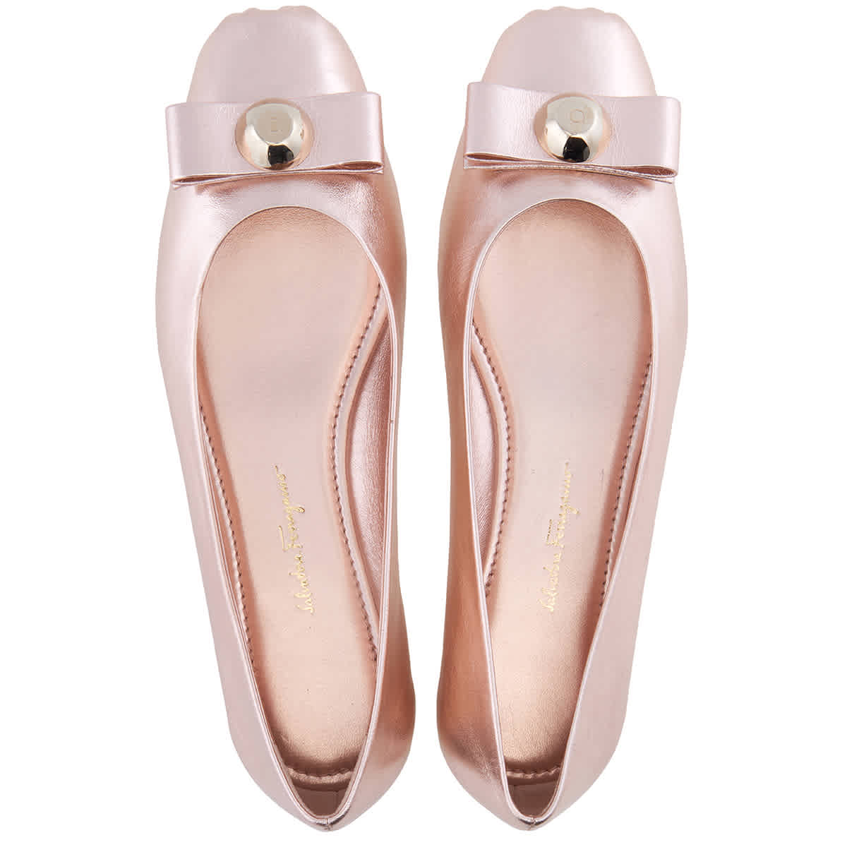 Salvatore Ferragamo Ladies Metallic Leather Vara Bowl Ballet Flats