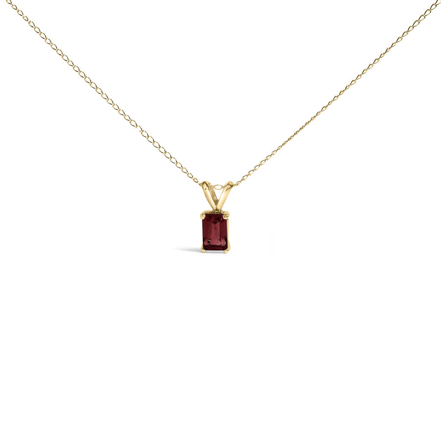 Haus of Brilliance 14K Yellow Gold 6x4MM Emerald Cut Red Garnet Solitaire Pendant Necklace 1350$