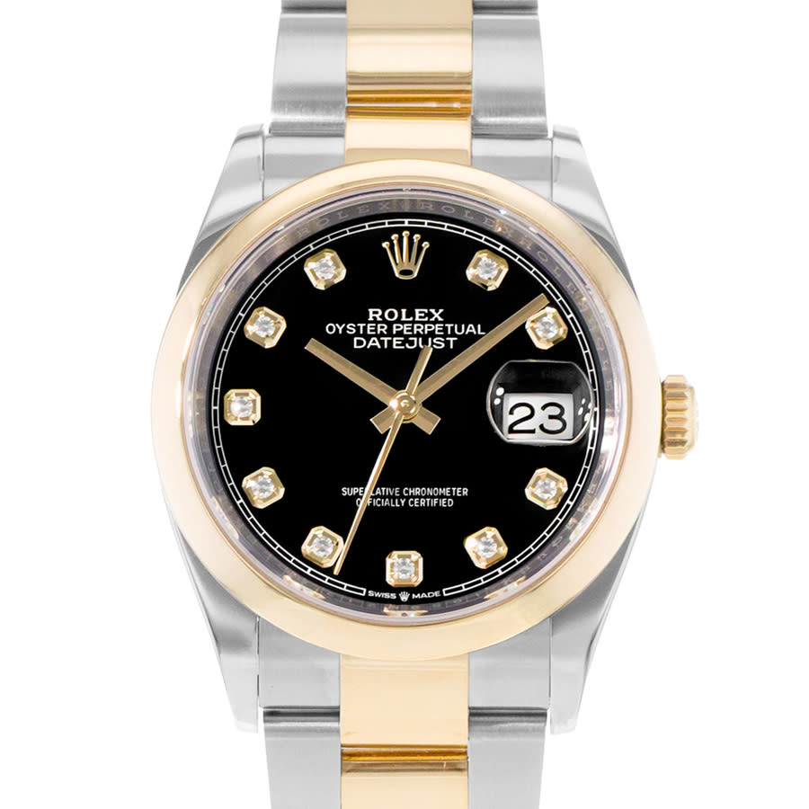 Preowned Rolex Datejust 36 Automatic Chronometer Diamond Black Dial Mens Watch 126203 BKDO