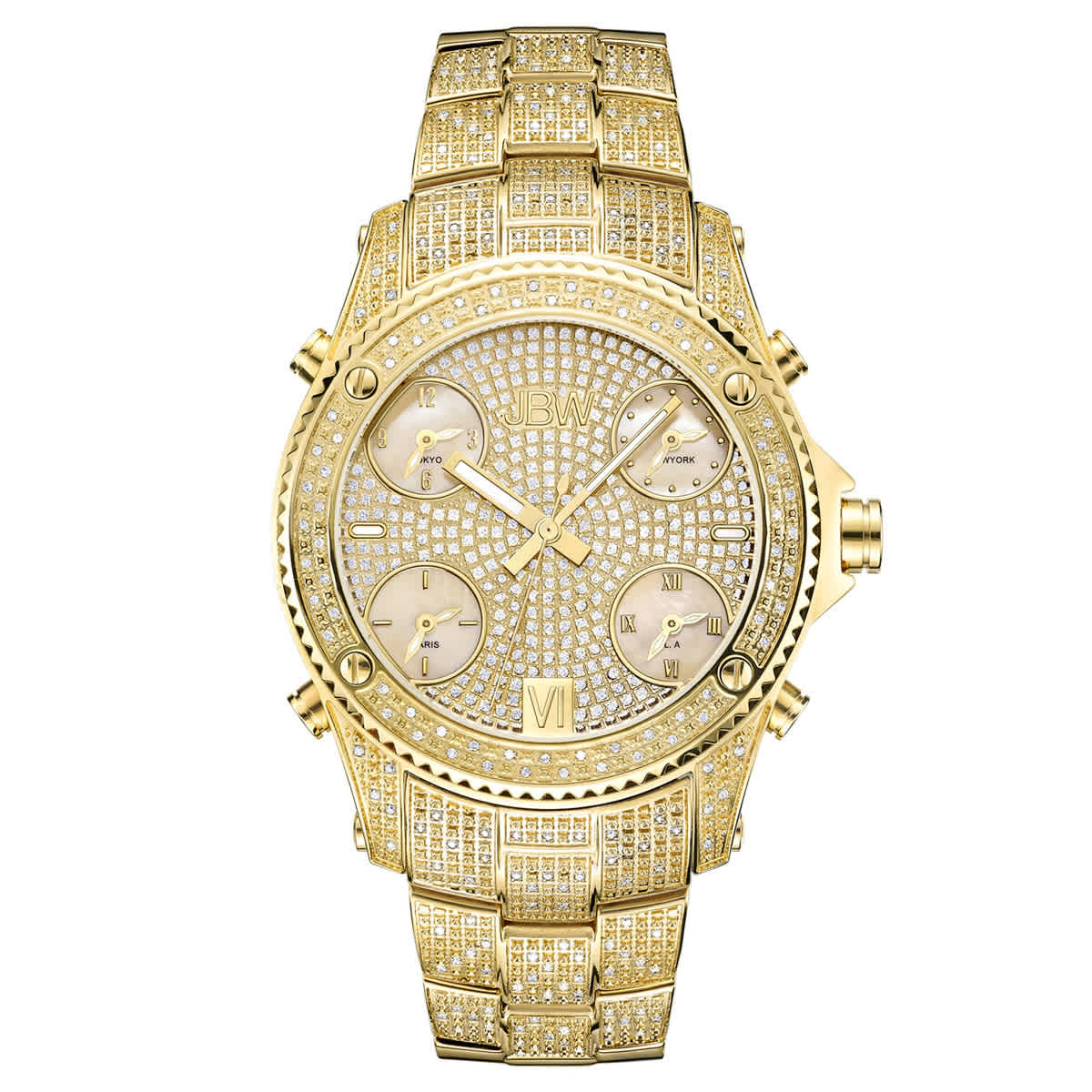 JBW Jet Setter Gold-tone Multiple Time-Zone Diamond Mens Watch JB-6213-A 795$