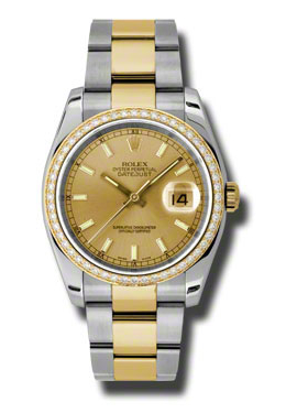 Rolex Oyster Perpetual Datejust 36 Champagne Dial Stainless Steel and 18K Yellow Gold Bracelet Automatic Ladies Watch 116243CSO