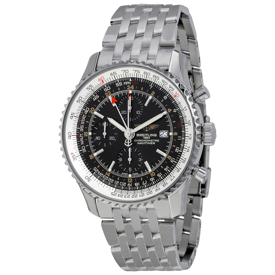 Pre-owned Breitling Navitimer World GMT Chronograph Automatic Black Dial Mens Watch A2432212-B726-453A 5341$