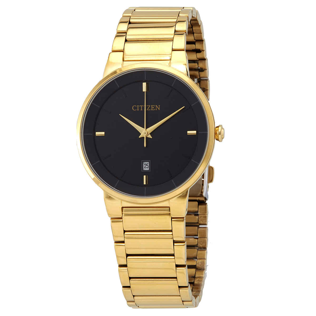 Citizen Quartz Black Dial Yellow Gold-tone Mens Watch BI5012-53E 114$