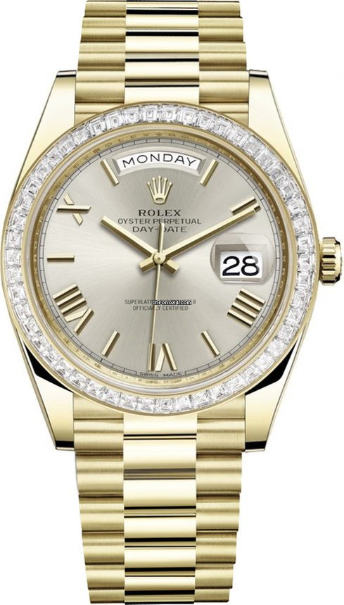 Rolex Day Date 40 Automatic Silver Dial Mens 18kt Yellow Gold President Watch 228398SRP