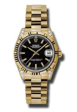 Rolex Datejust Lady 31 Black Dial 18K Yellow Gold President Automatic Ladies Watch 178238BKSP 25385$