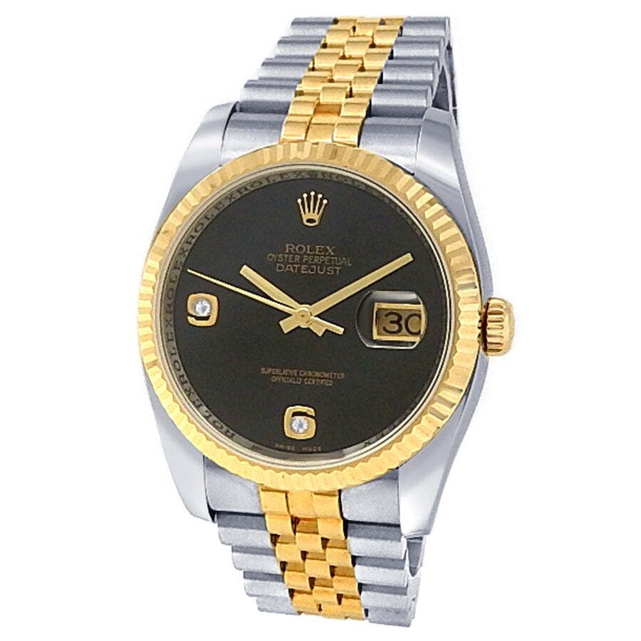 Preowned Rolex Datejust Automatic Chronometer Diamond Black Dial Mens Watch 116233 BKADJ