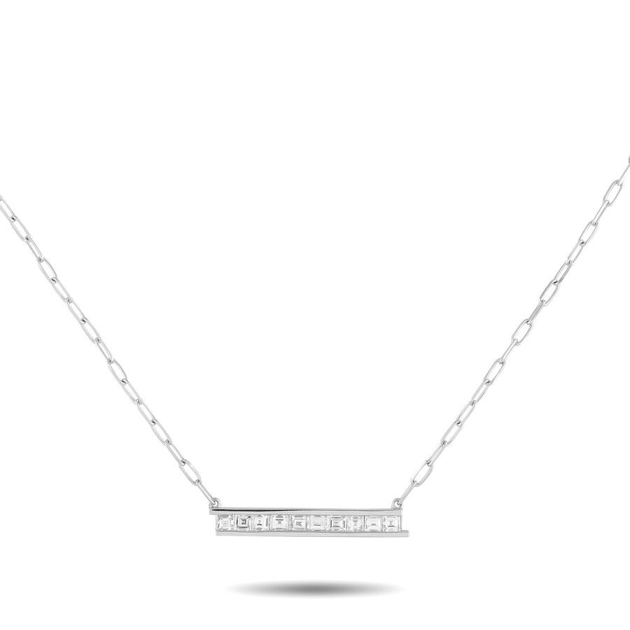 LB Exclusive 18K White Gold 1.10ct Diamond Bar Link Necklace ANK 20539