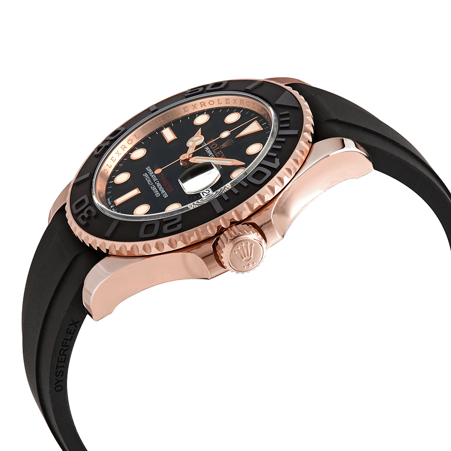 Preowned Rolex YachtMaster 18kt Everose Gold Black Dial 40 mm Mens Watch 126655BKSRS