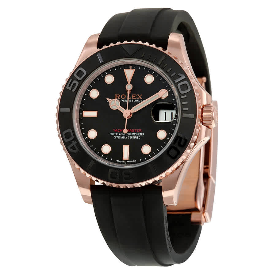 Rolex YachtMaster 37 Automatic Black Dial 18kt Everose Gold Black Rubber Strap Unisex Watch 268655BKSRS Rolex YachtMaster 37 Automatic Black Dial 18kt Everose Gold Black Rubber Strap Unisex Watch 268655BKSRS