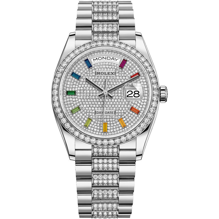 Rolex DayDate 36 Dial 18kt White Gold Diamond Set President Watch 128349DSDP