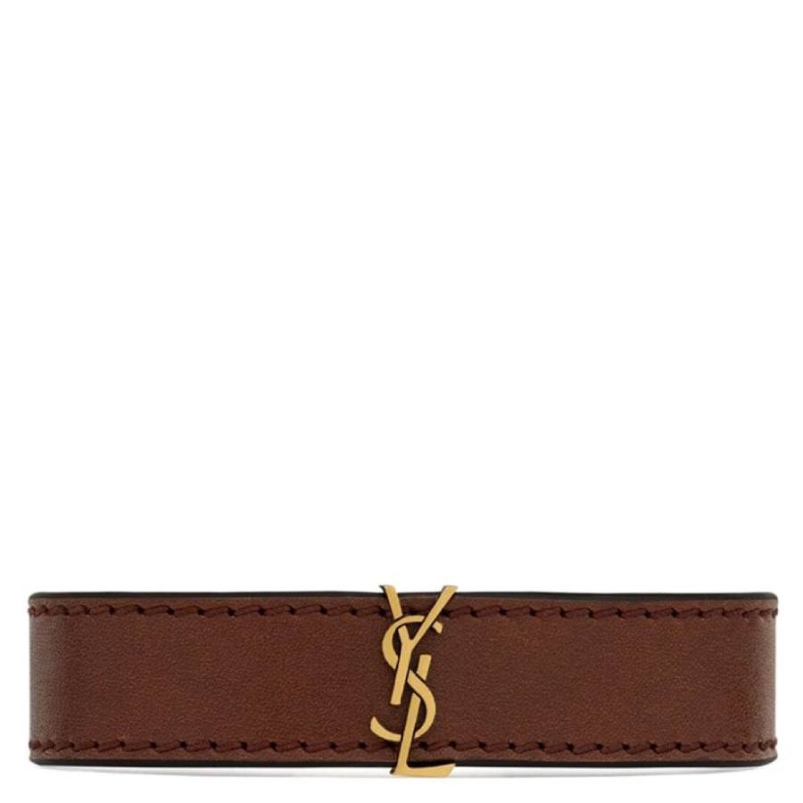 Saint Laurent Cassandre Logo Leather Bracelet Size Large 368$