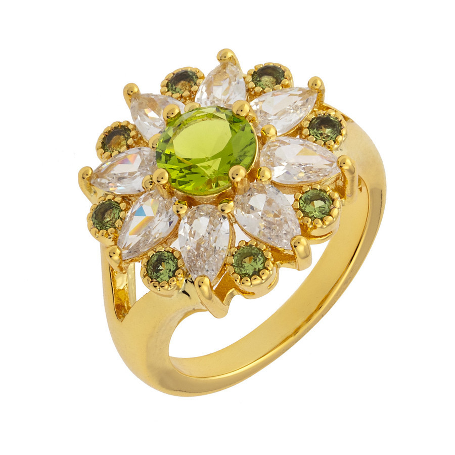 Bertha Juliet Collection Women's 18k YG Plated Light Green Floral Statement Fashion Ring Size 9