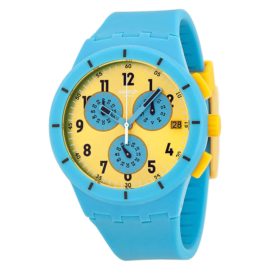 Swatch Maresoli Yellow Dial Blue Rubber Mens Watch SUSS400 98$