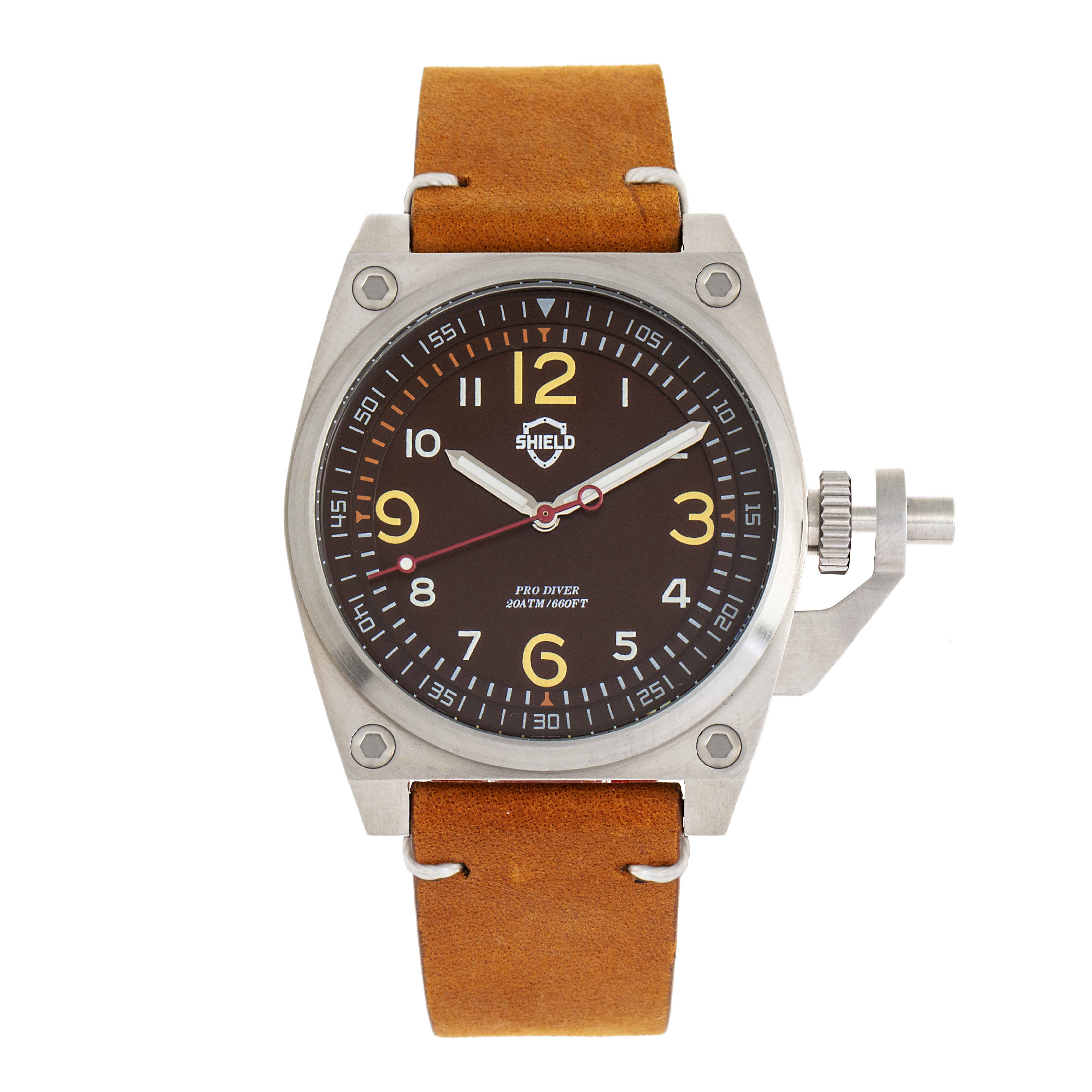 Shield Pascal Quartz Brown Dial Camel Leather Mens Watch SLDSH102-3 145$