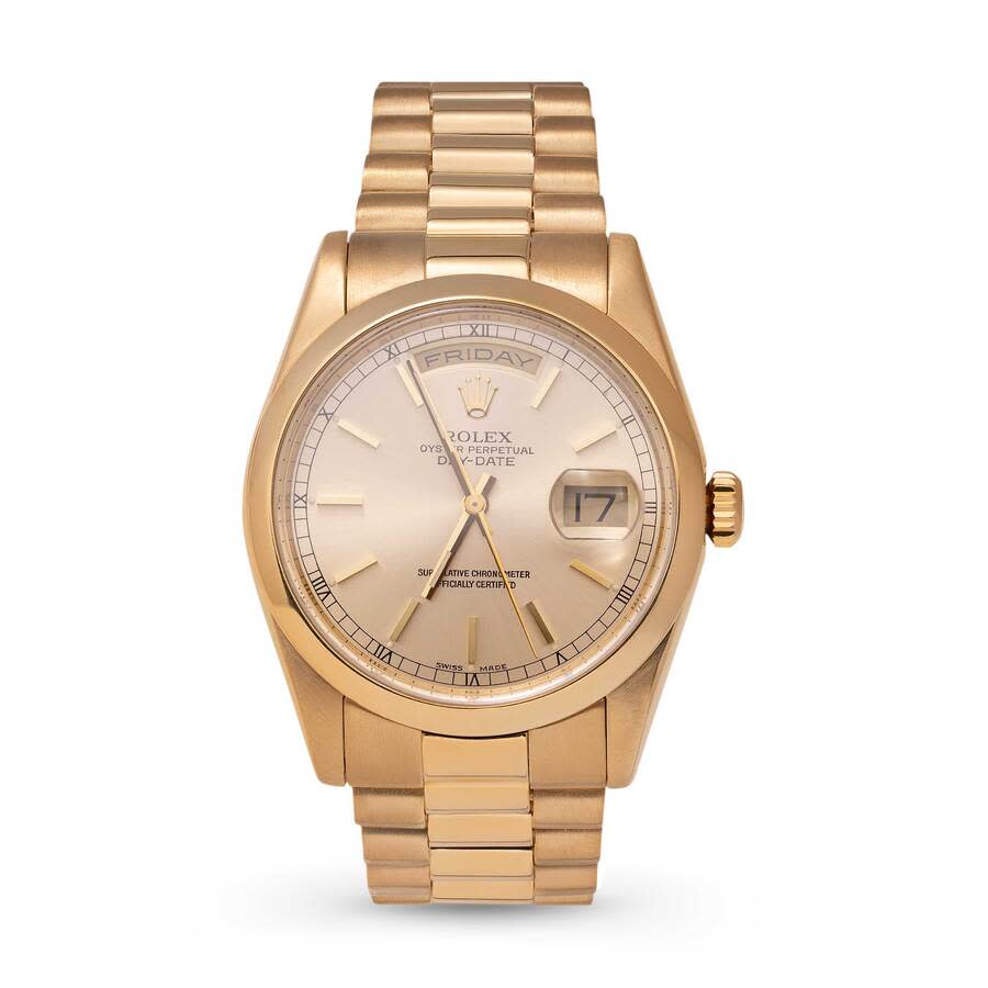 Pre-owned Rolex Day-Date Automatic Chronometer Champagne Dial Unisex Watch 118208 CSP 28625$